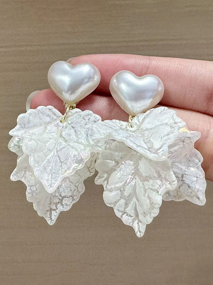 Artificial Beaded Heart Shaped Drop Earrings