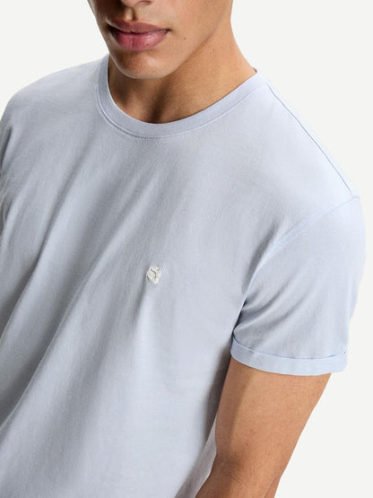 Embroidered short sleeve roll-up T-shirt