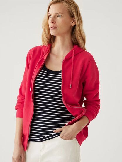 Fuchsia Hooded Front Open Cotton Sweatshirt