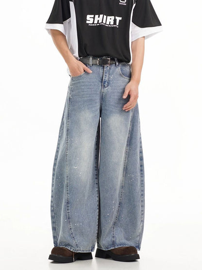 Men Wide Leg Mid-Rise Light Fade Stretchable Jeans