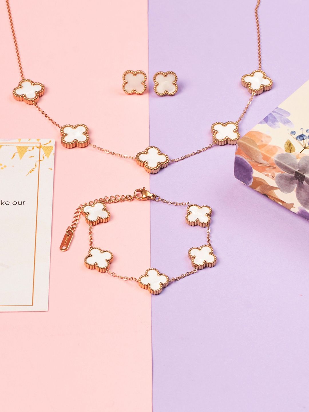 SALTY Clover Necklace With Earrings & Bracelet