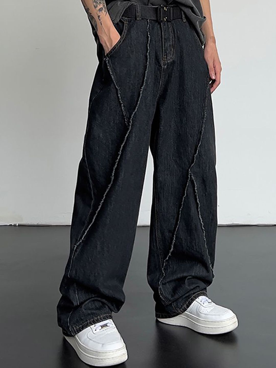 Men Wide Leg Mid-Rise Jeans