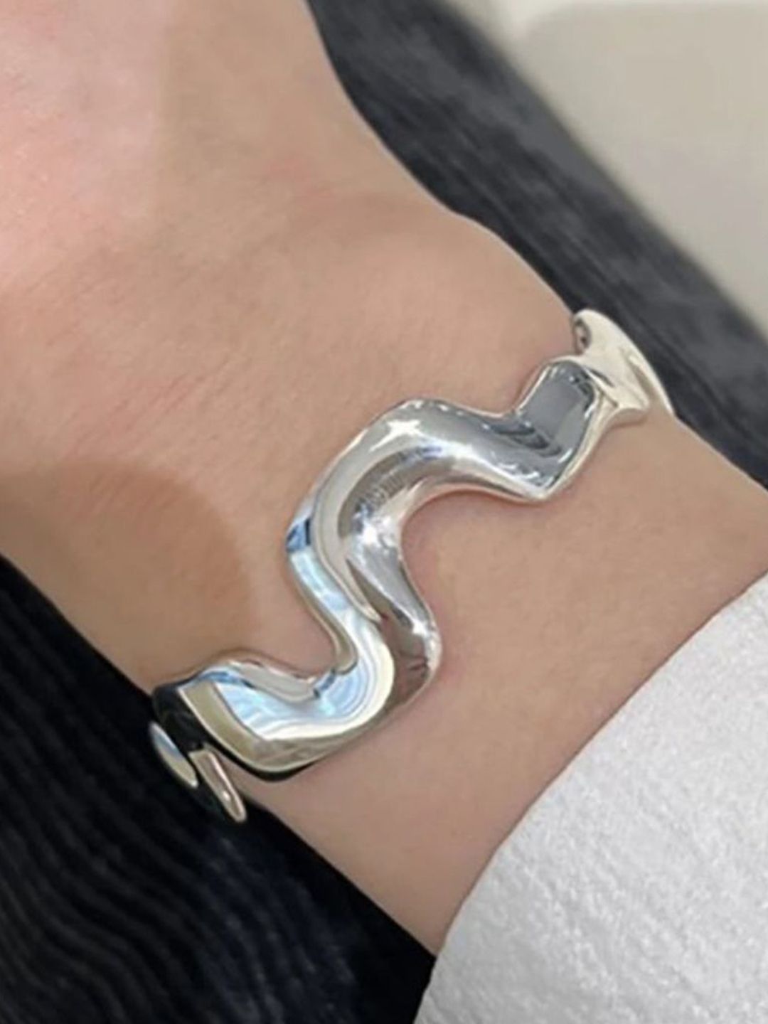 SALTY Women Stylish Silver Undulating Cuff Bracelet
