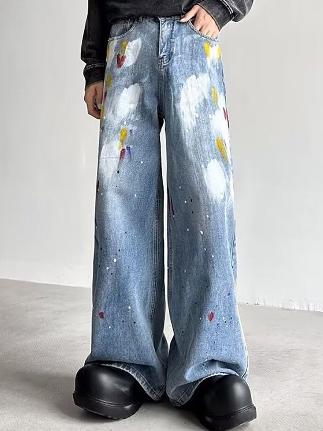 Men Wide Leg Light Fade Jeans