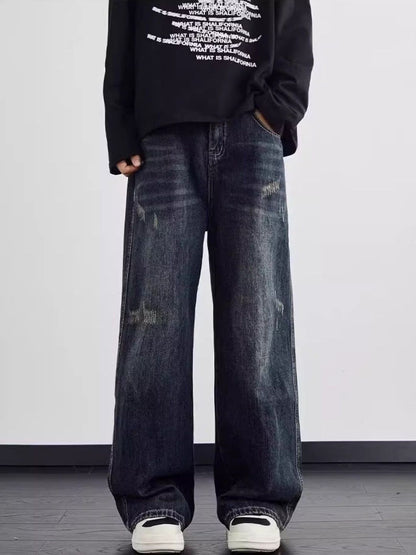Men Wide Leg Mid-Rise Light Fade Jeans