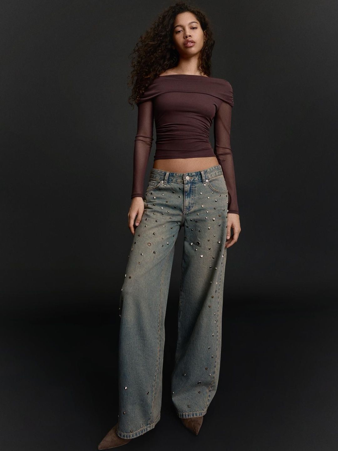 Low-Rise Studded Boyfriend Jeans
