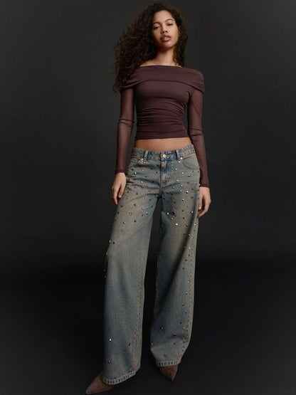 Low-Rise Studded Boyfriend Jeans
