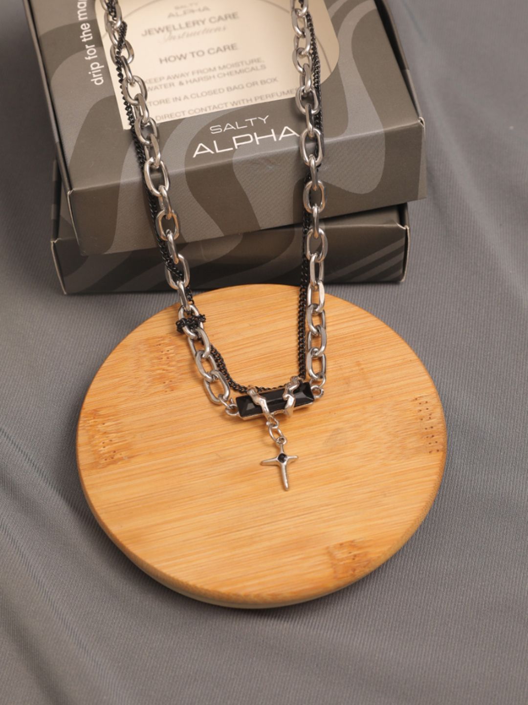 SALTY Men Rugged Black Stainless Steel Pendant Locket Necklace