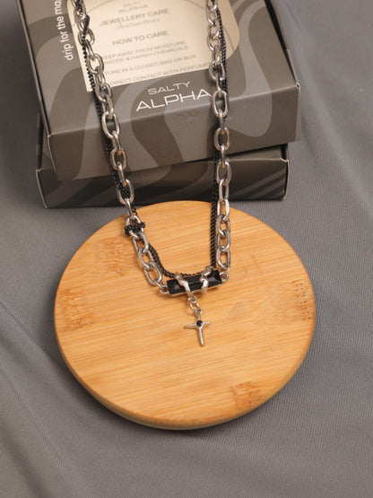 SALTY Men Rugged Black Stainless Steel Pendant Locket Necklace