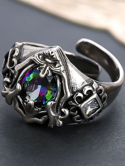 Men Sliver Plated Stone Studded Finger Ring