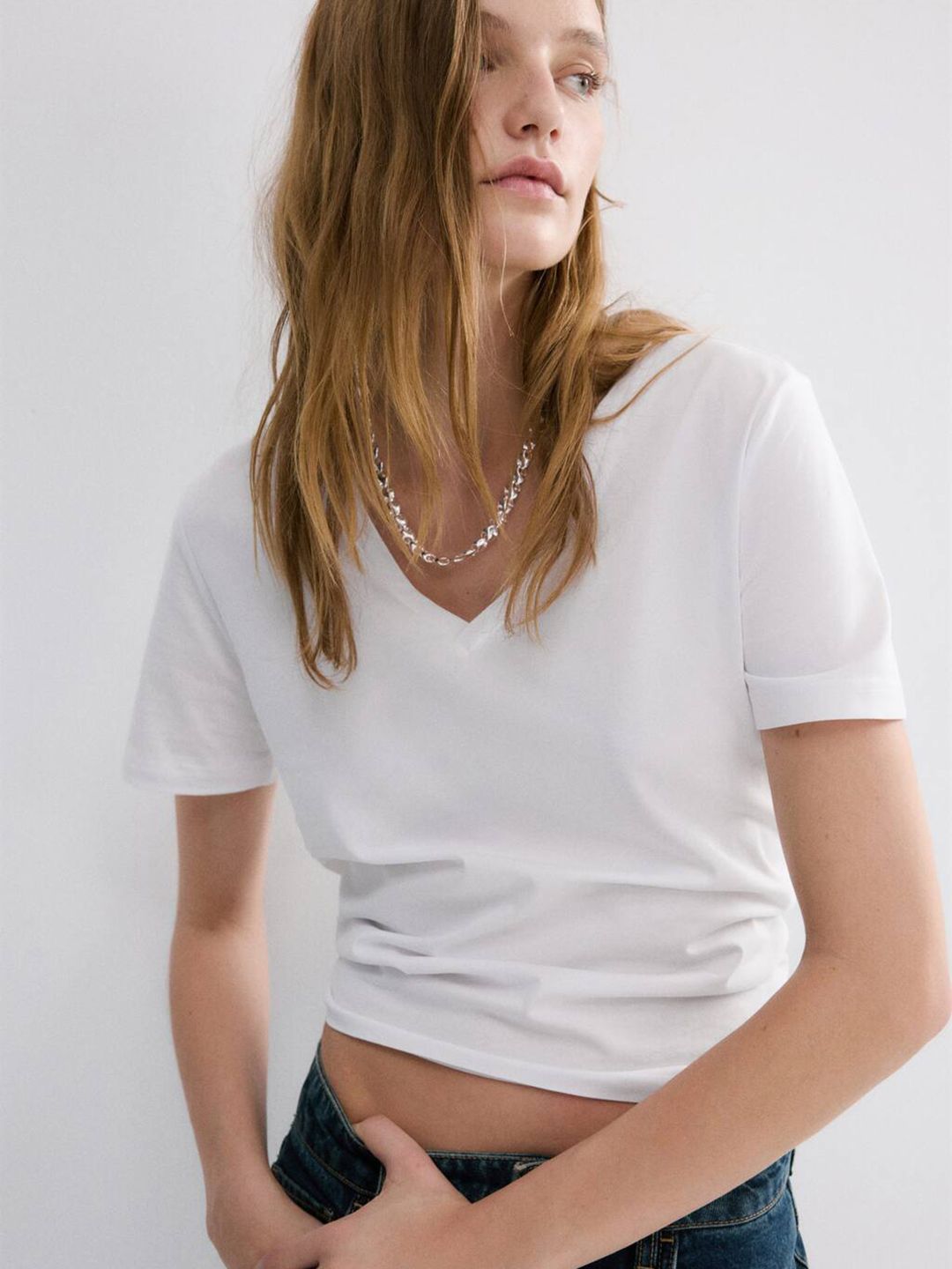 V-Neck Pure Cotton T-shirt