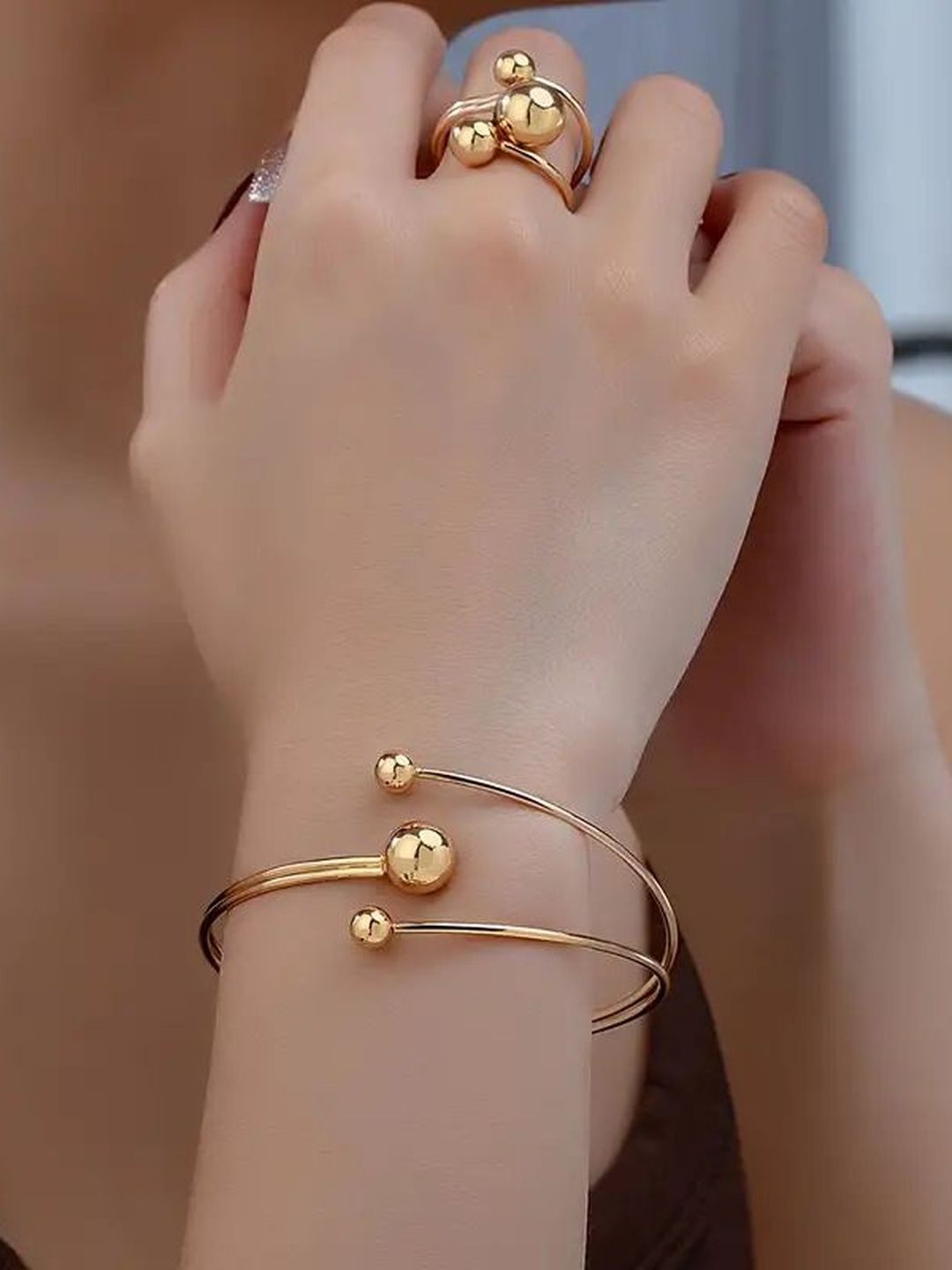 Gold-Plated Beaded Studded Jewellery Set