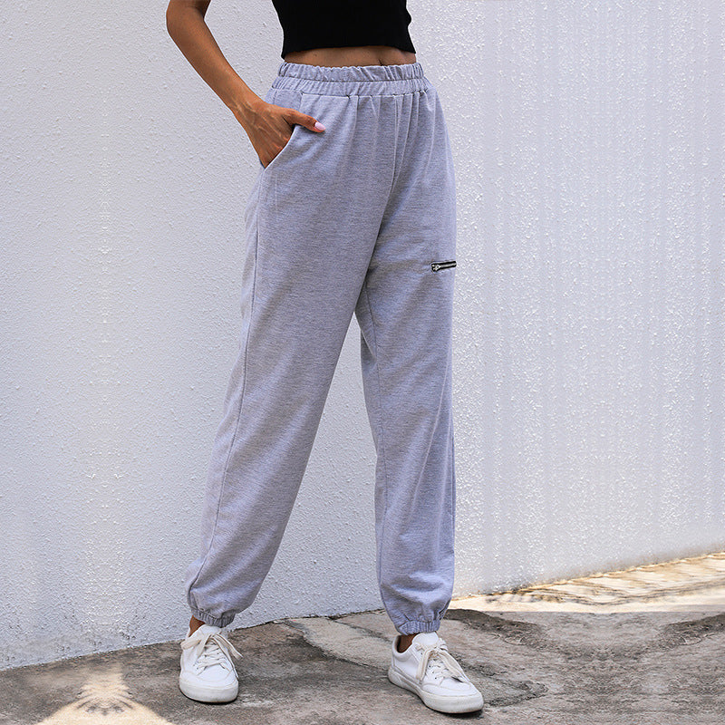 High-Waist Jogger Pants with Horizontal Zipper Detail