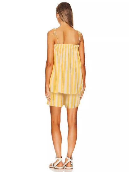 Striped Camisole and Shorts Set with Tie Straps
