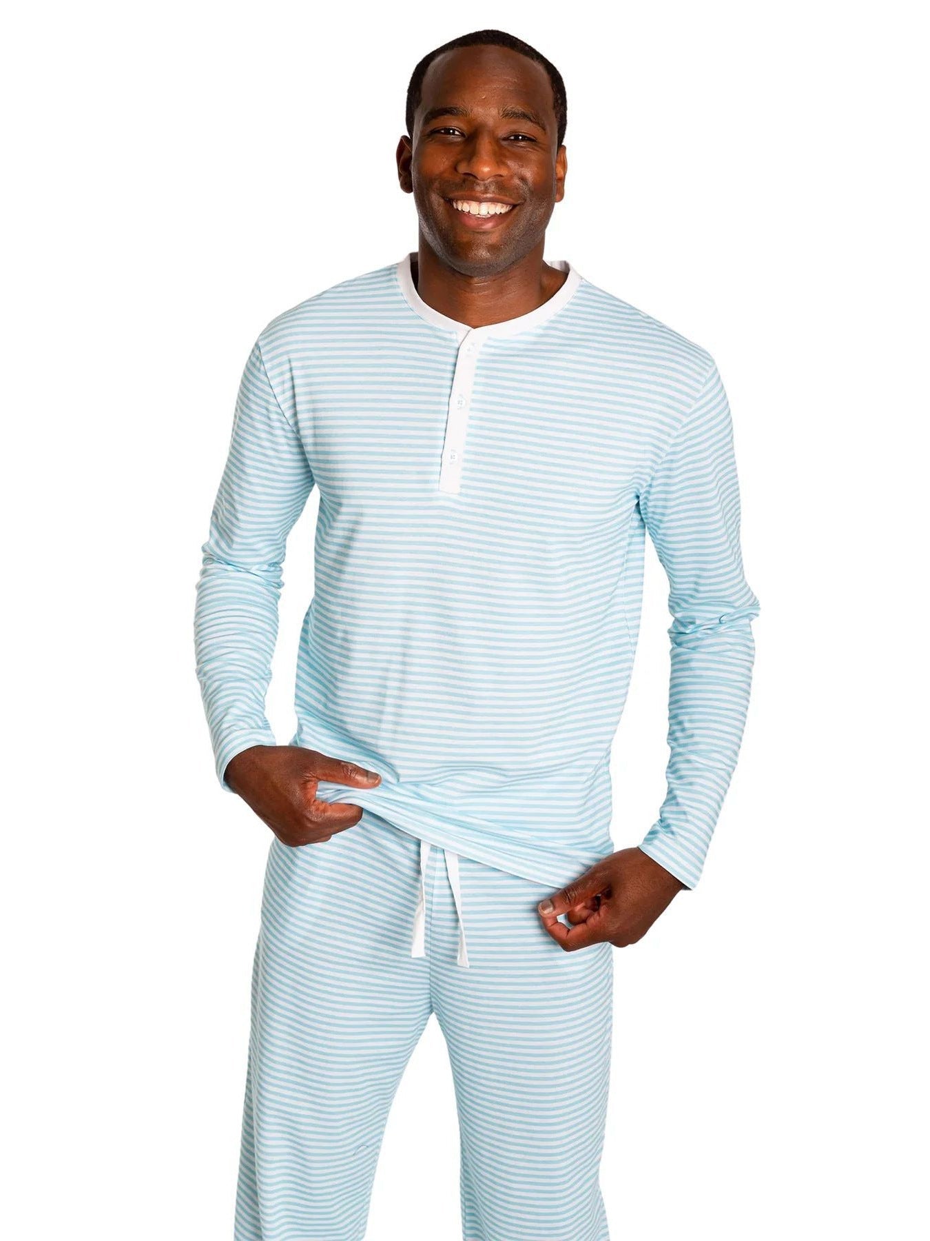 Striped Slim Fit Two-Piece Set with Henley Neck and Drawstring