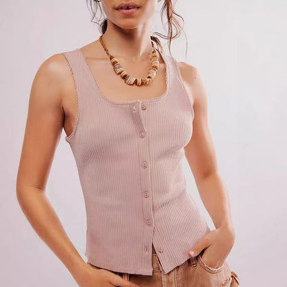 Slim Fit Ribbed Knit Cardigan with U-Neck and Button Front