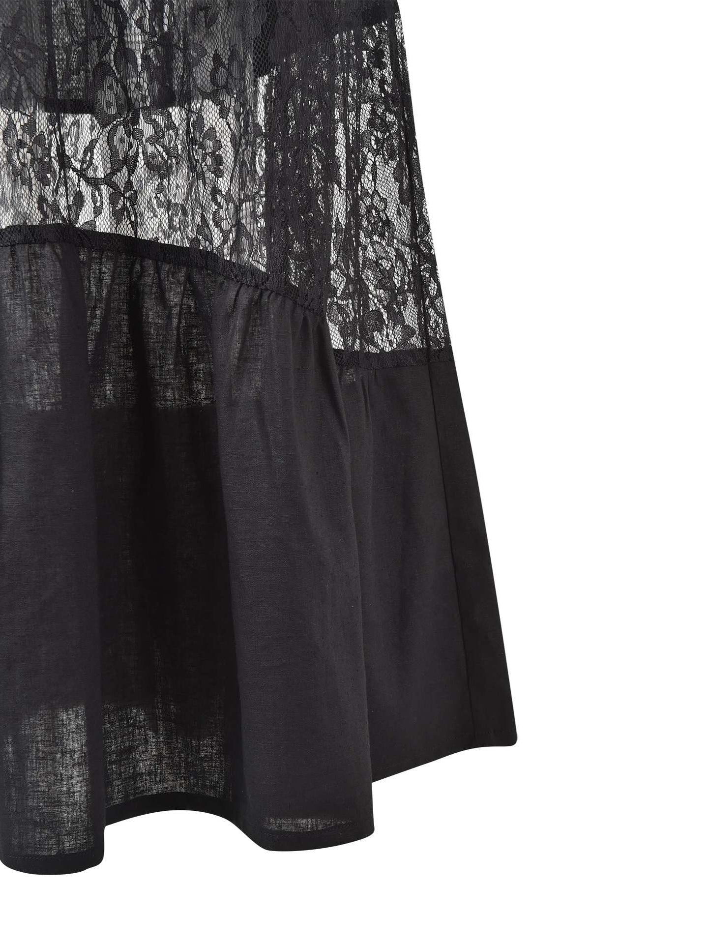 A-Line Maxi Skirt with Sheer Lace Insert and Drawstring