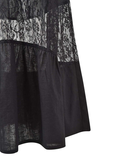 A-Line Maxi Skirt with Sheer Lace Insert and Drawstring