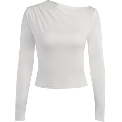 Slim Fit Long Sleeve Top with Asymmetric Ruched Neckline