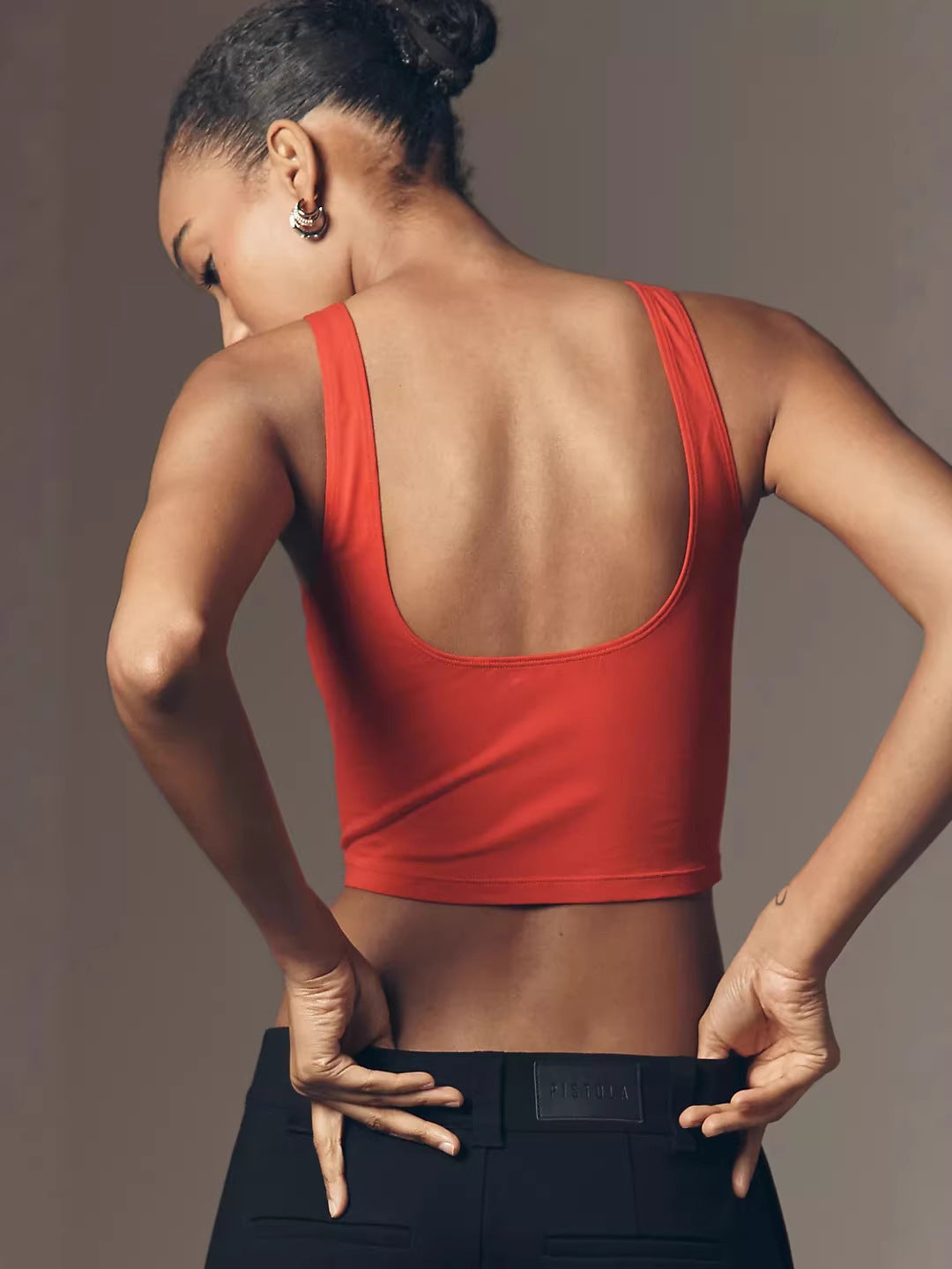 Slim Fit Cropped Tank Top with Heart Cut-Out Detail