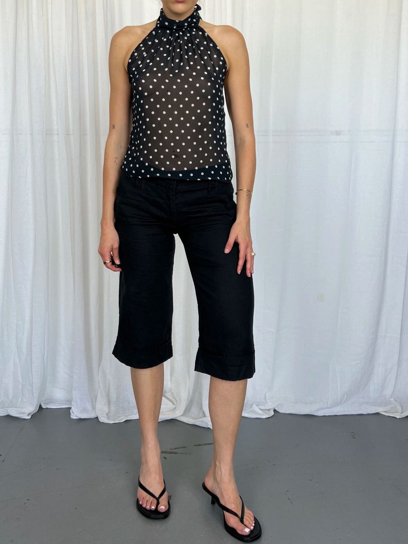 Slim Fit Polka Dot Halter Top with Sheer Finish