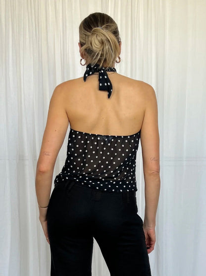 Slim Fit Polka Dot Halter Top with Sheer Finish