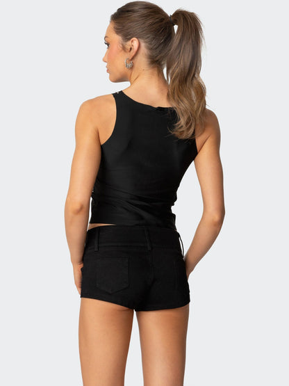 Slim Fit Tank Top with Rhinestone Polka Dot Detail