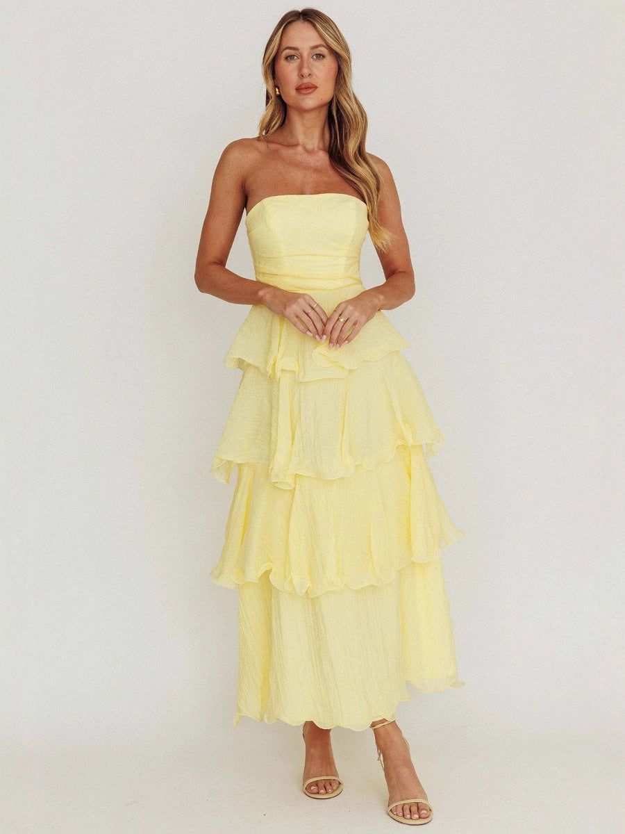 Strapless Tiered Midi Dress with Layered Ruffles