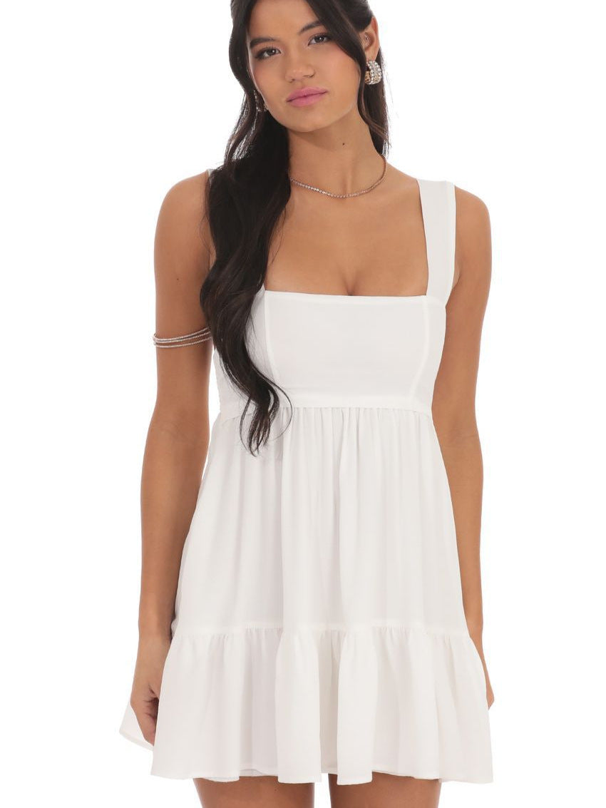Babydoll Mini Dress with Square Neck and Tie-Back Detail