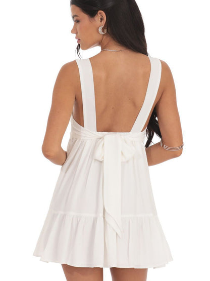 Babydoll Mini Dress with Square Neck and Tie-Back Detail