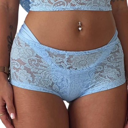 Low-Rise Floral Lace Boxers in Breathable Polyester
