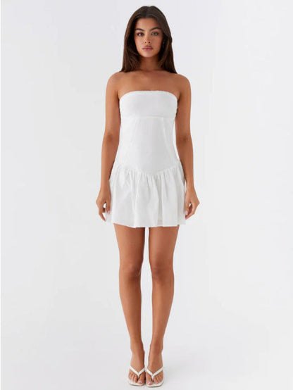 Strapless Tube Top Mini Dress with Spliced Drop Waist