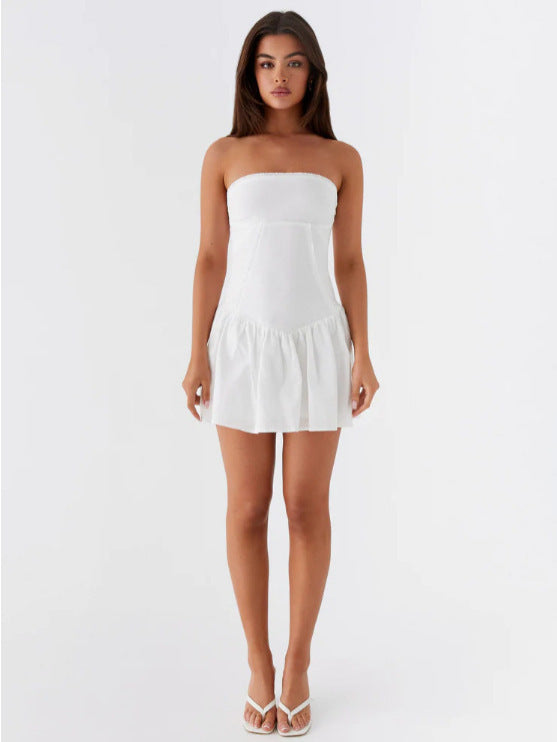 Strapless Tube Top Mini Dress with Spliced Drop Waist