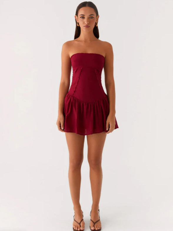 Strapless Tube Top Mini Dress with Spliced Drop Waist