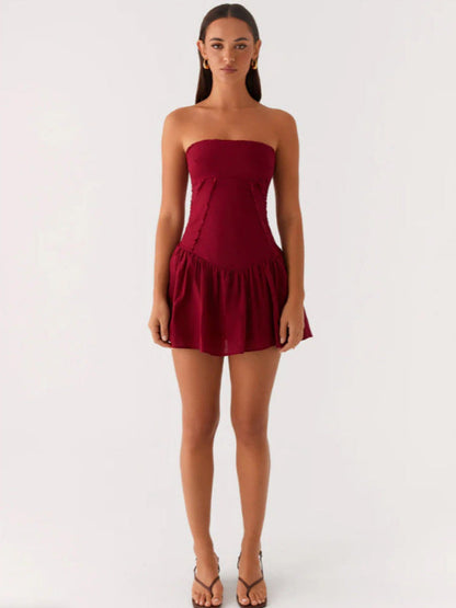 Strapless Tube Top Mini Dress with Spliced Drop Waist