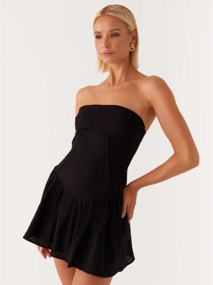 Strapless Tube Top Mini Dress with Spliced Drop Waist
