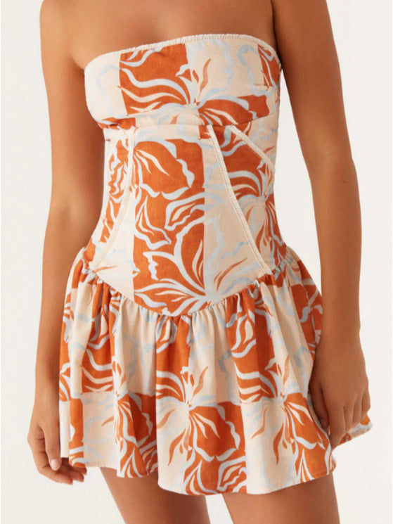 Strapless Tube Top Mini Dress with Spliced Drop Waist