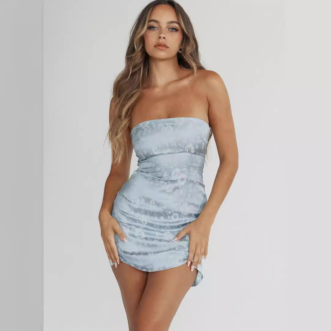 Strapless Floral Jacquard Bodycon Mini Dress