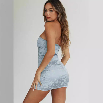 Strapless Floral Jacquard Bodycon Mini Dress