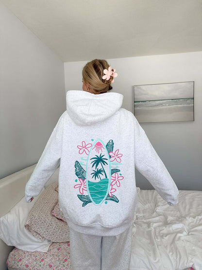 Oversized Surfboard Print Hoodie with Raglan Sleeves