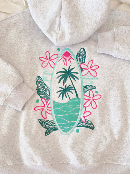 Oversized Surfboard Print Hoodie with Raglan Sleeves