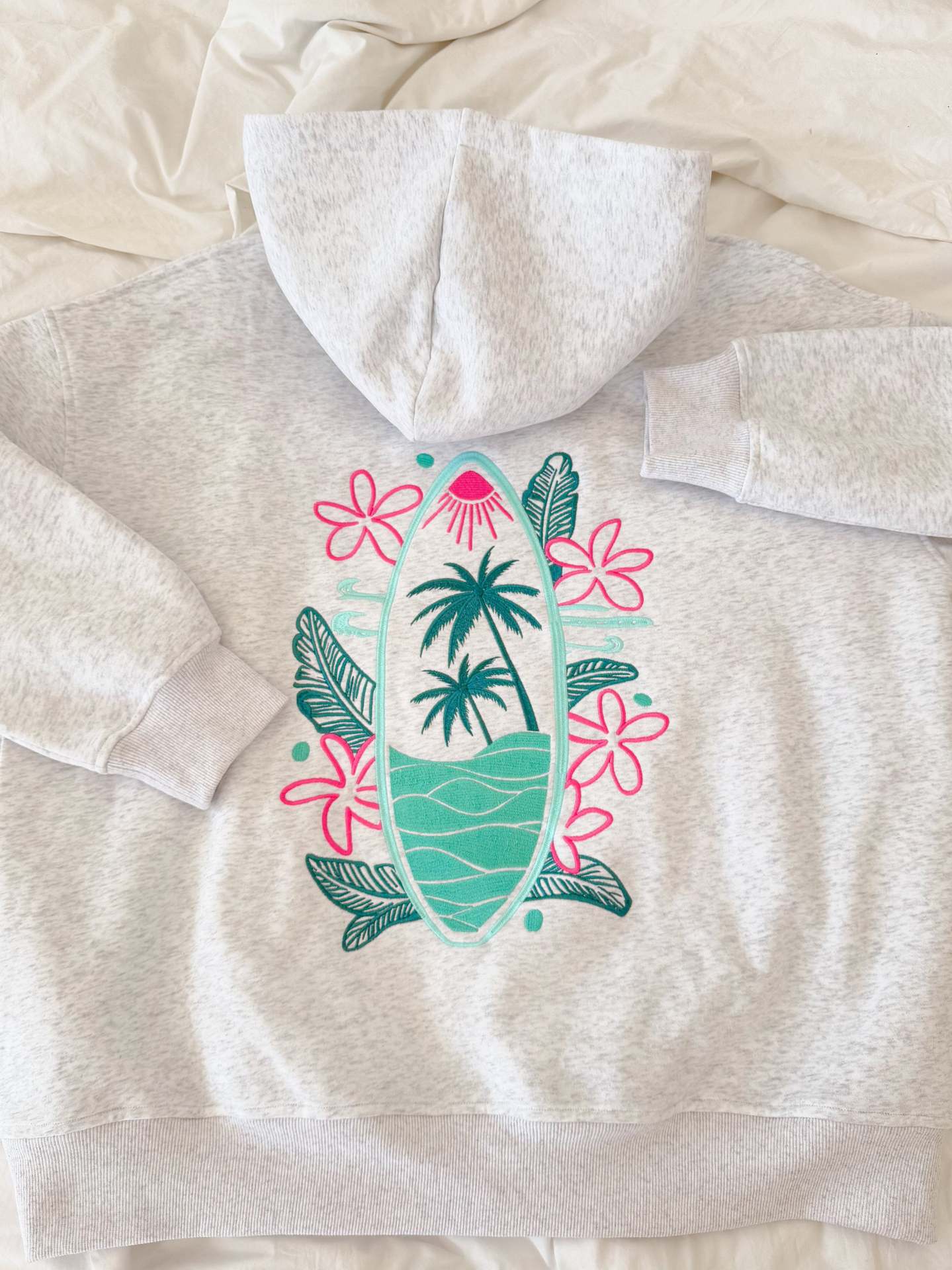 Oversized Surfboard Print Hoodie with Raglan Sleeves