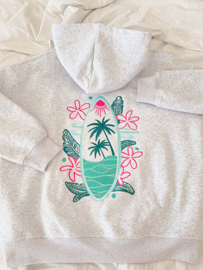 Oversized Surfboard Print Hoodie with Raglan Sleeves