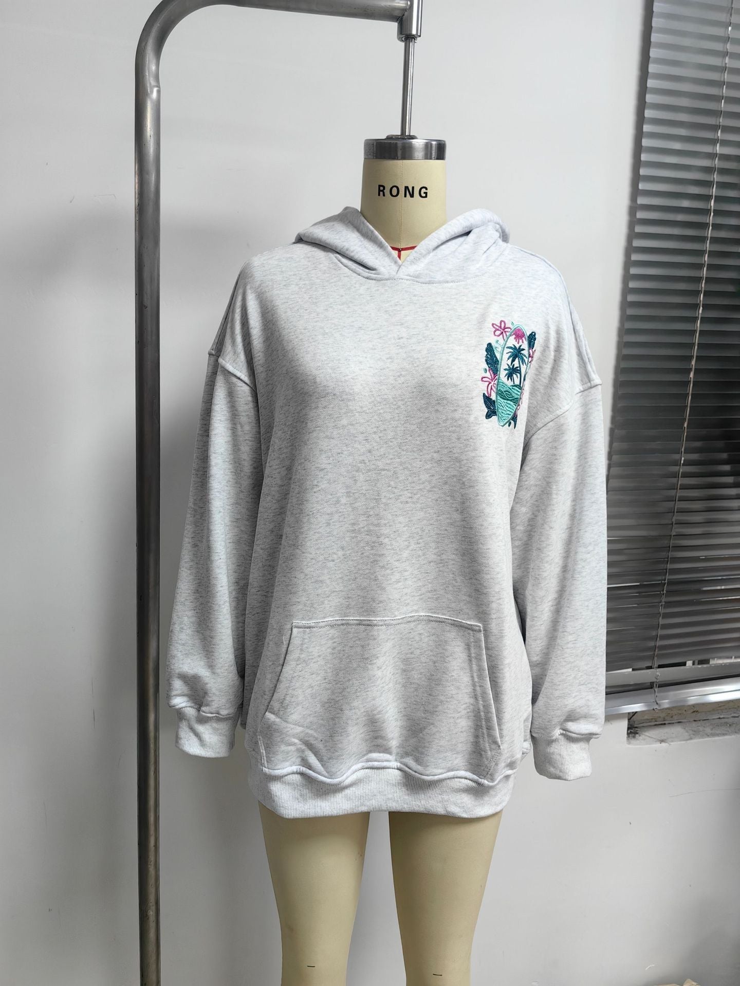 Oversized Surfboard Print Hoodie with Raglan Sleeves