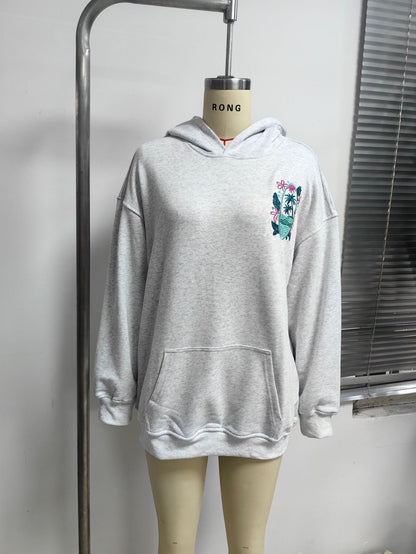 Oversized Surfboard Print Hoodie with Raglan Sleeves