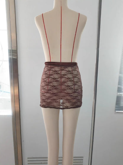 Bodycon Sheer Lace Mini Skirt with Velvet Waistband