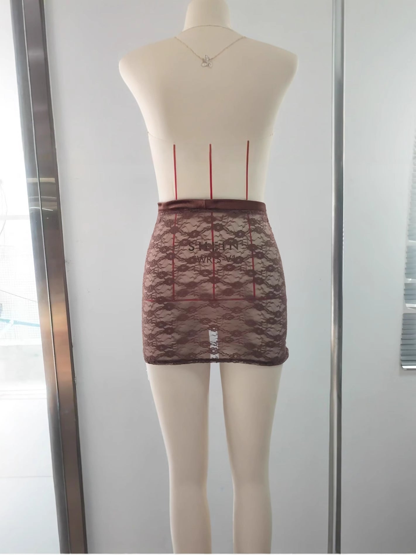 Bodycon Sheer Lace Mini Skirt with Velvet Waistband