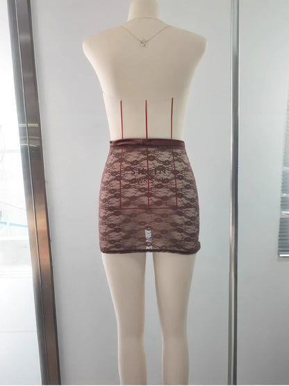 Bodycon Sheer Lace Mini Skirt with Velvet Waistband