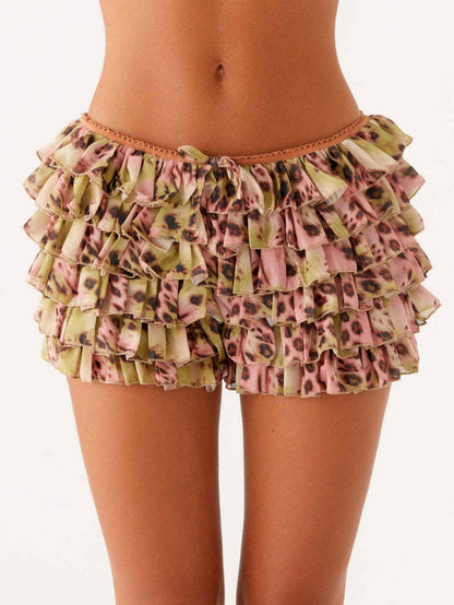 Low-Rise Tiered Ruffle Skort in Floral Print