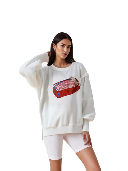 Loose Fit Graphic Pullover Sweatshirt with Balloon Sleeves